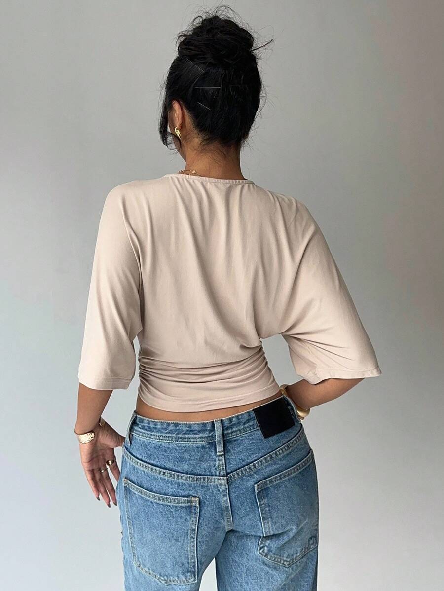 BROWN AMOUR | Batwing Cropped Casual Tee