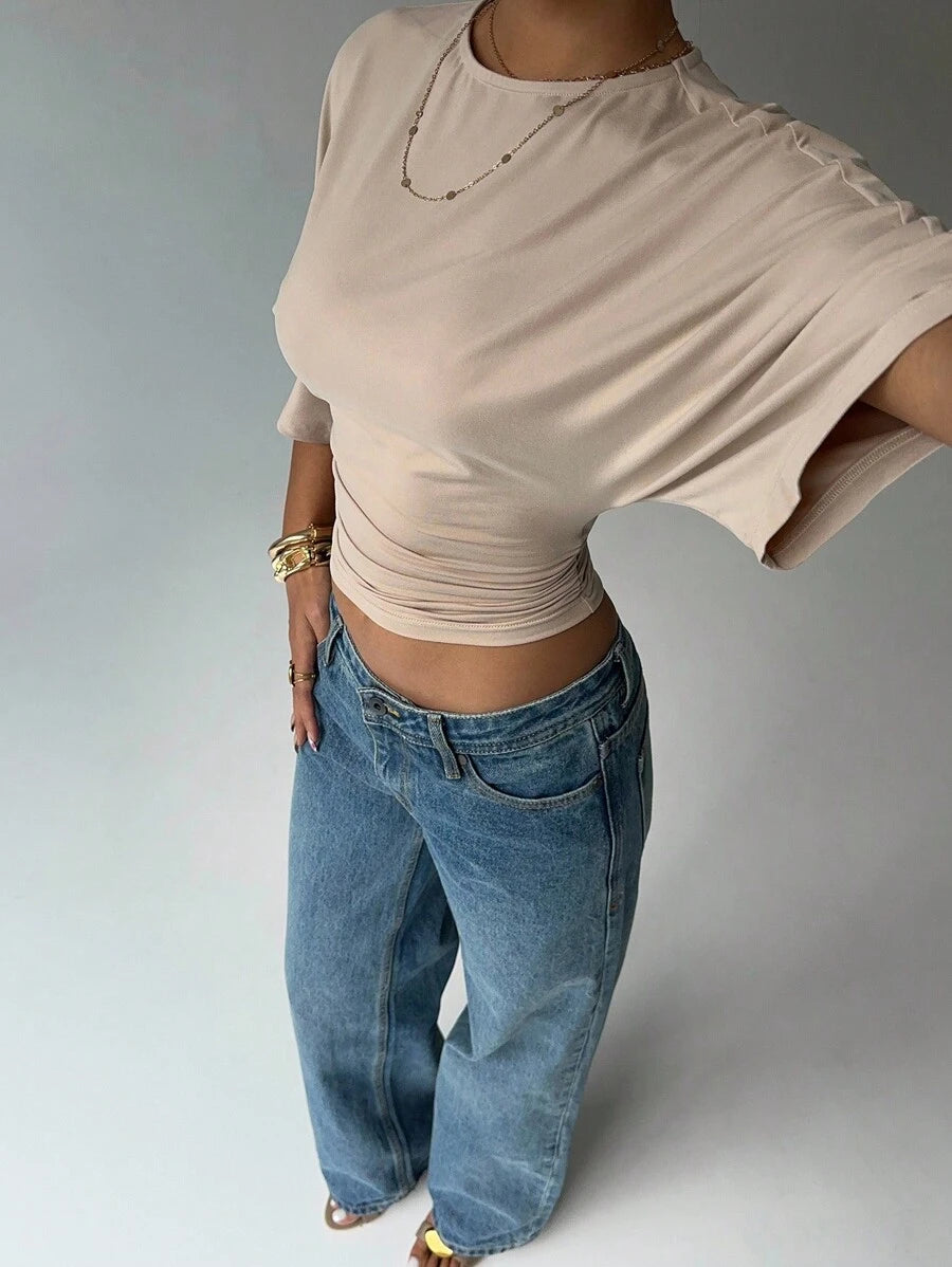 BROWN AMOUR | Batwing Cropped Casual Tee