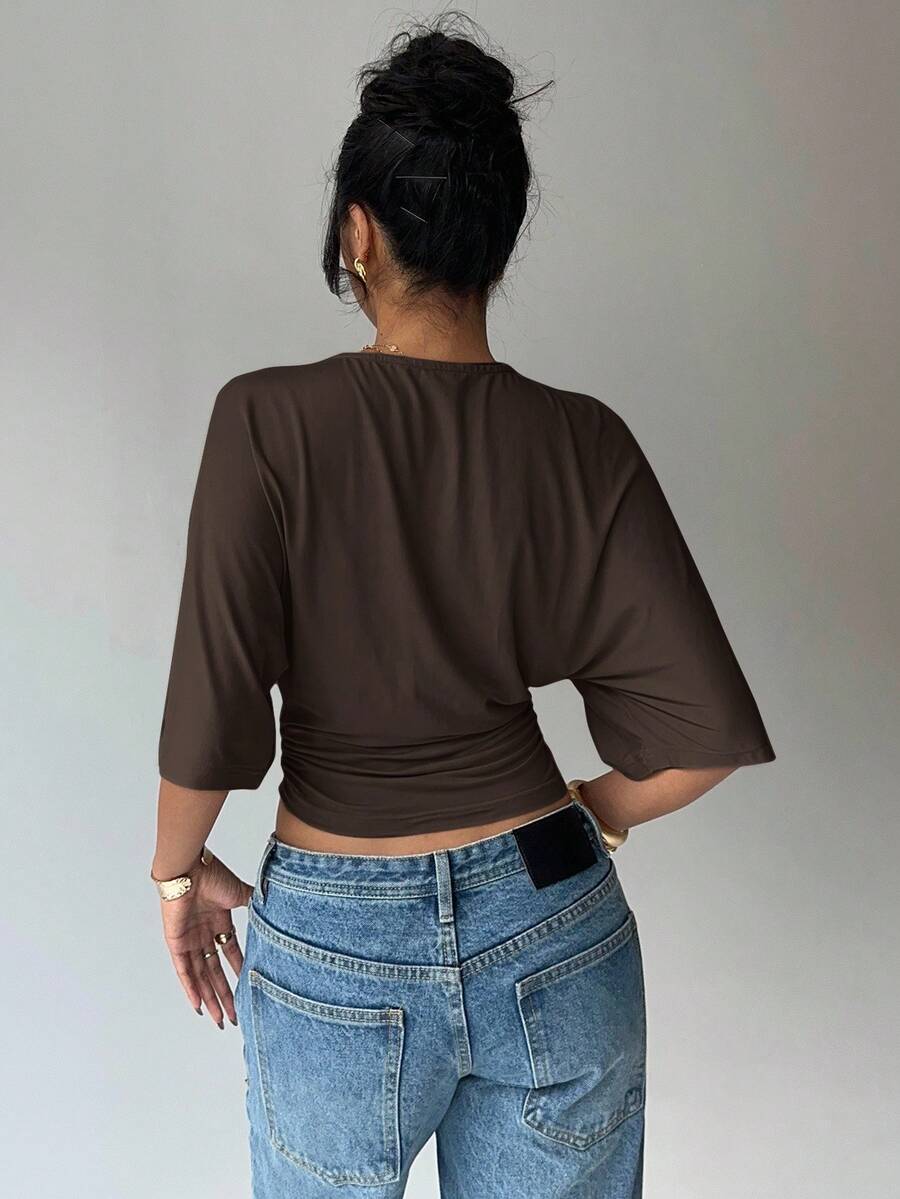 BROWN AMOUR | Batwing Cropped Casual Tee