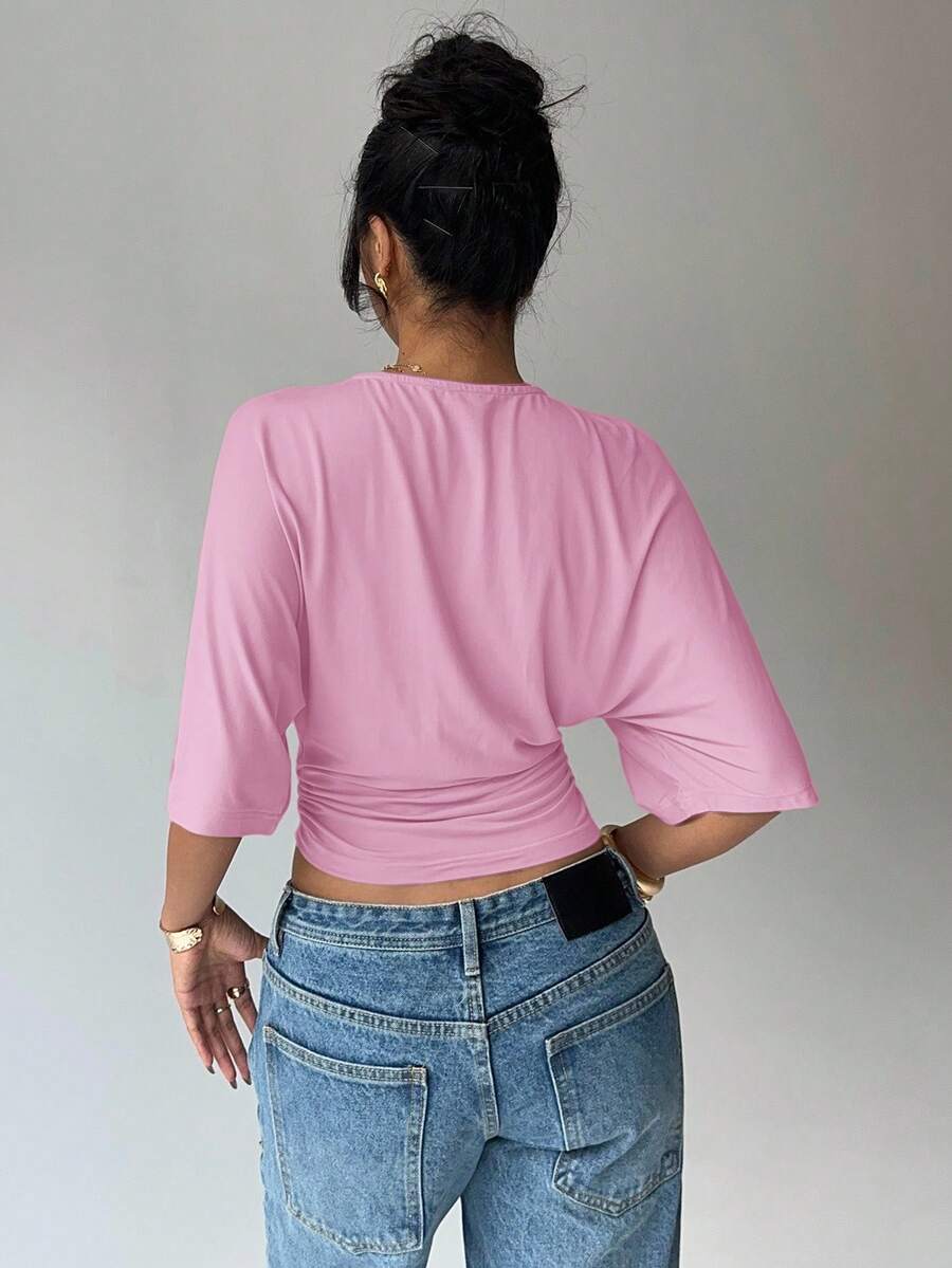 BROWN AMOUR | Batwing Cropped Casual Tee