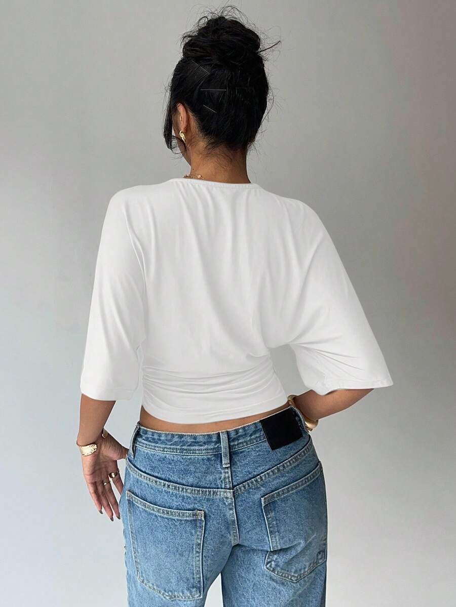 BROWN AMOUR | Batwing Cropped Casual Tee