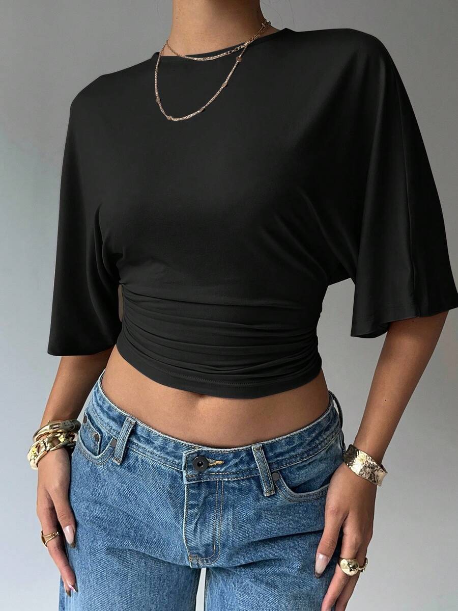 BROWN AMOUR | Batwing Cropped Casual Tee