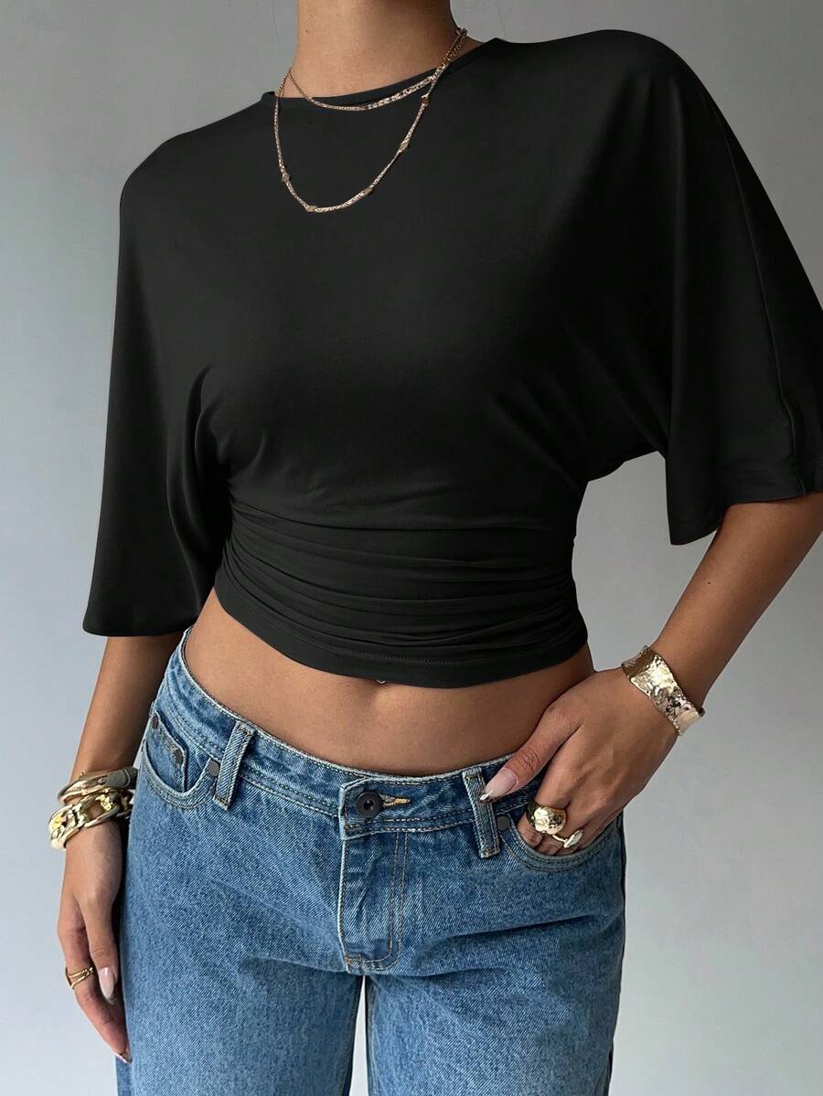 BROWN AMOUR | Batwing Cropped Casual Tee