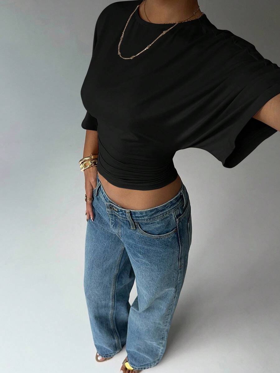 BROWN AMOUR | Batwing Cropped Casual Tee