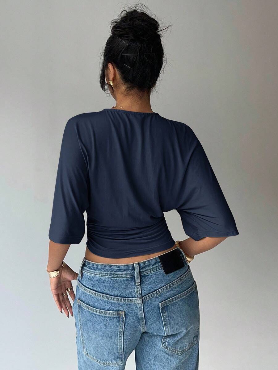 BROWN AMOUR | Batwing Cropped Casual Tee