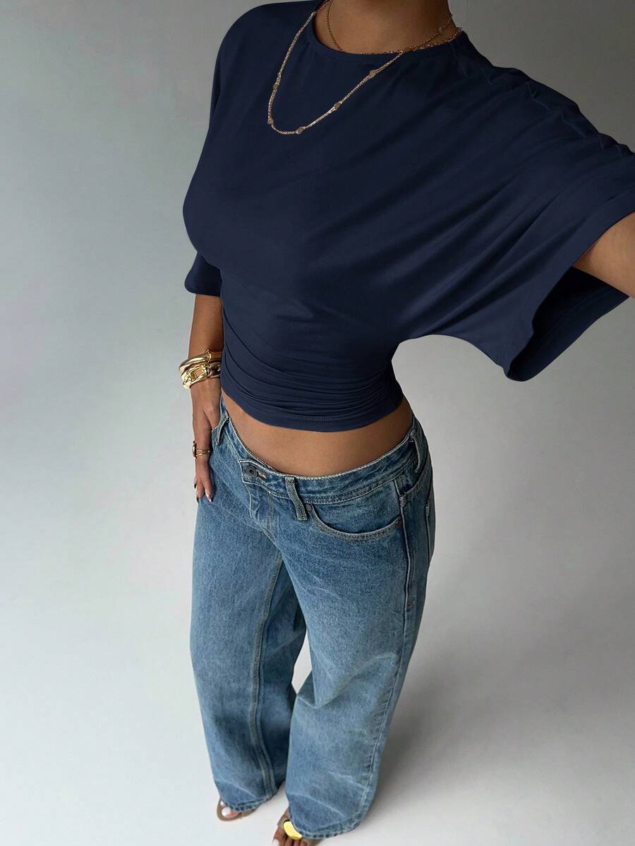 BROWN AMOUR | Batwing Cropped Casual Tee