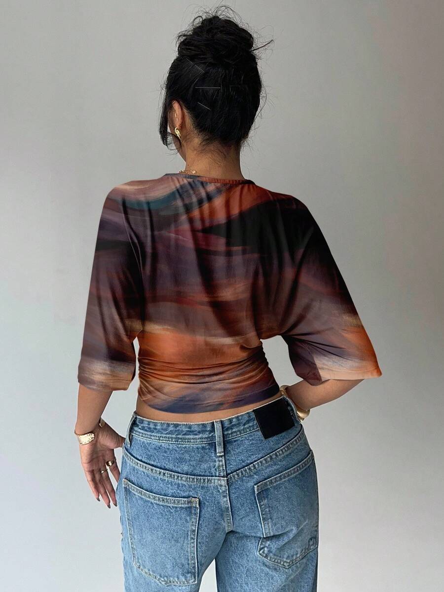BROWN AMOUR | Batwing Cropped Casual Tee