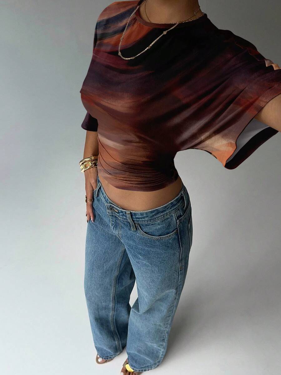 BROWN AMOUR | Batwing Cropped Casual Tee