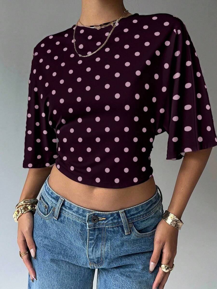 BROWN AMOUR | Batwing Cropped Casual Tee