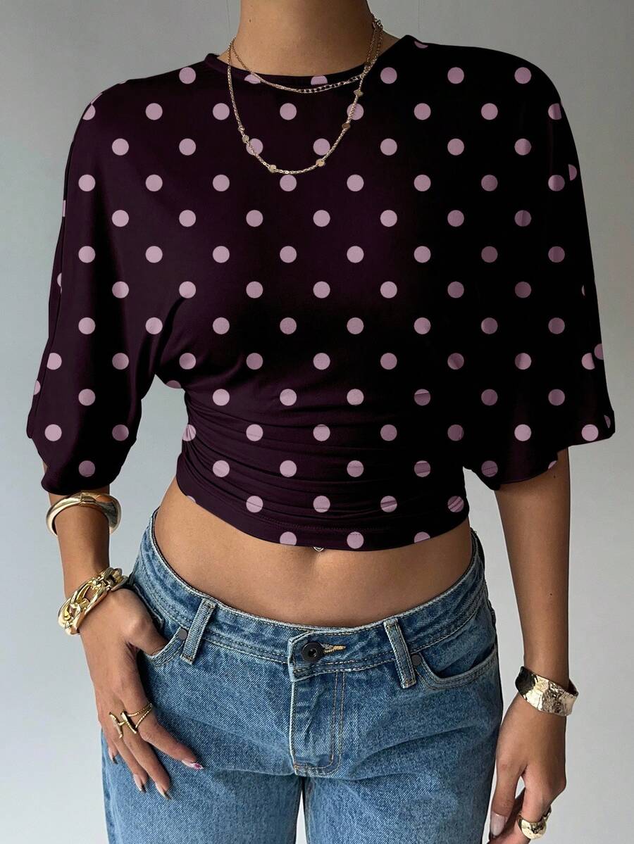 BROWN AMOUR | Batwing Cropped Casual Tee