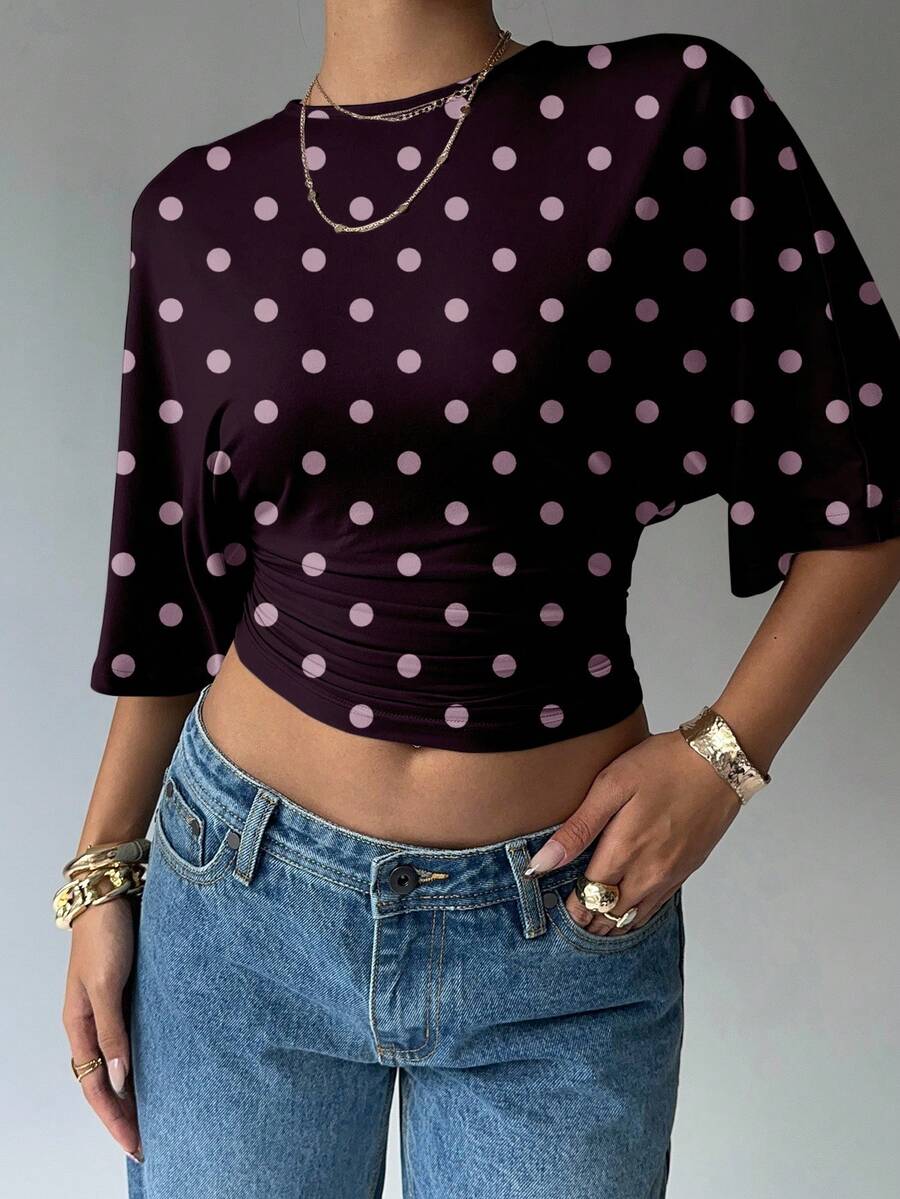 BROWN AMOUR | Batwing Cropped Casual Tee
