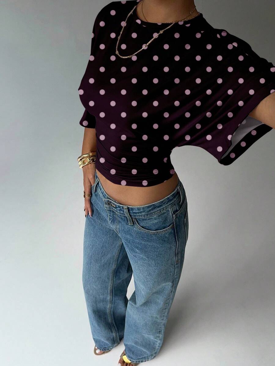 BROWN AMOUR | Batwing Cropped Casual Tee