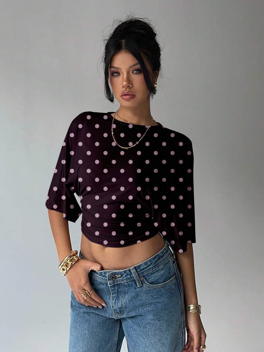 BROWN AMOUR | Batwing Cropped Casual Tee