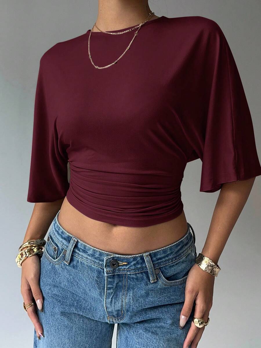 BROWN AMOUR | Batwing Cropped Casual Tee