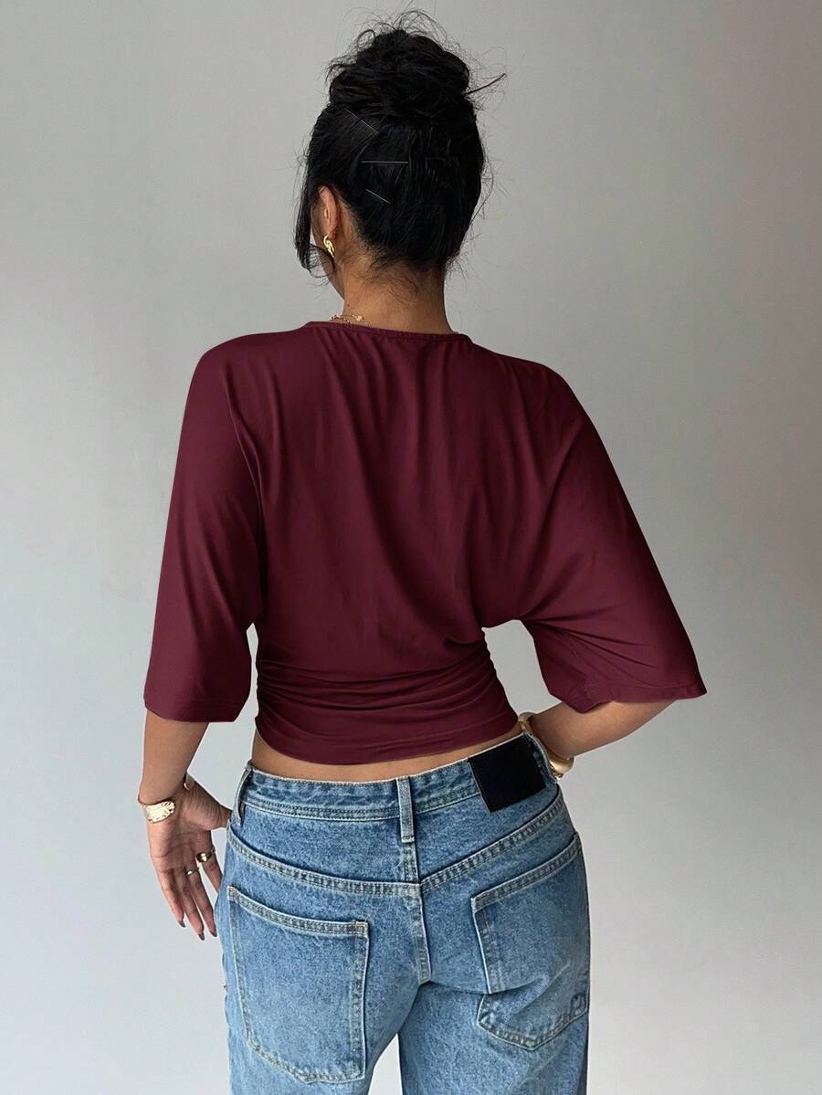 BROWN AMOUR | Batwing Cropped Casual Tee