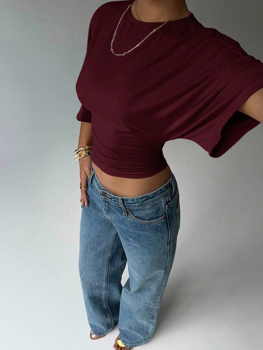 BROWN AMOUR | Batwing Cropped Casual Tee