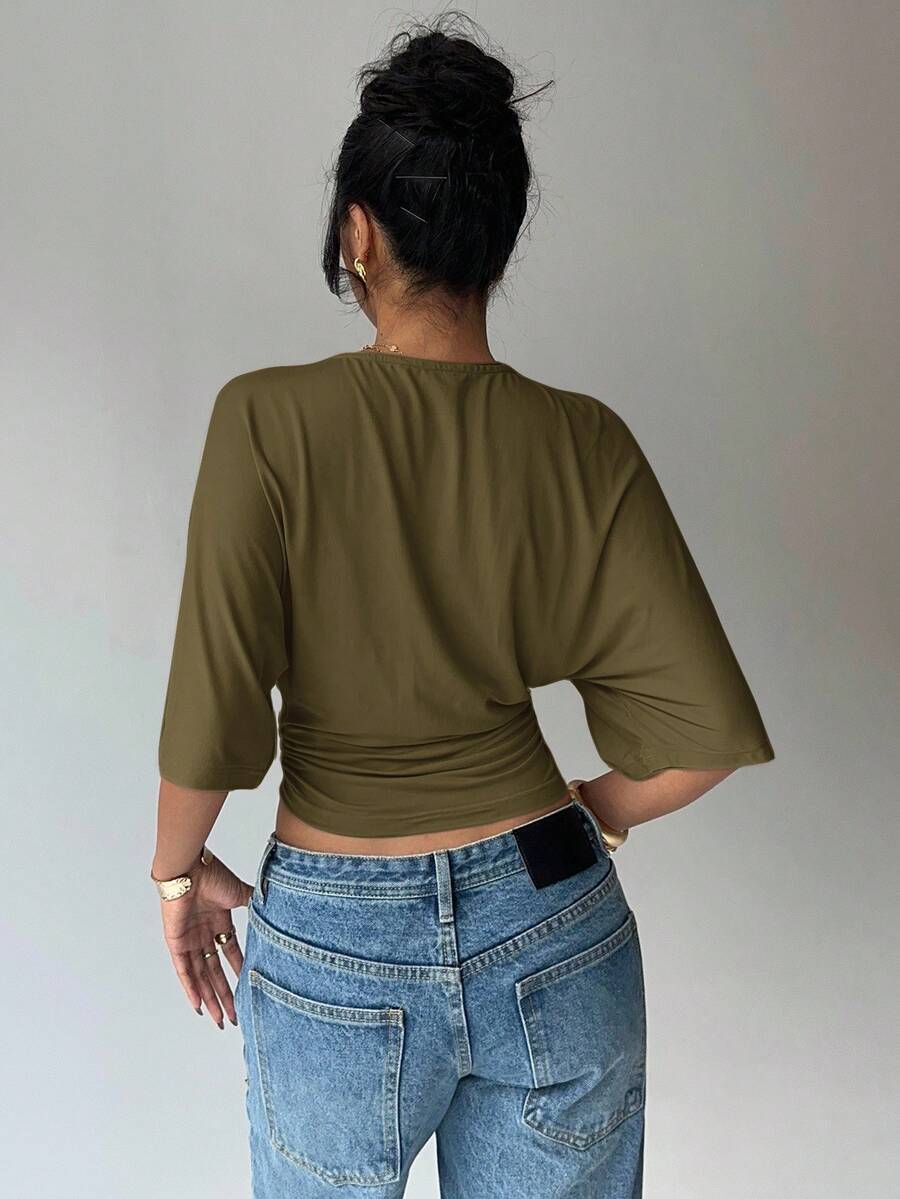 BROWN AMOUR | Batwing Cropped Casual Tee
