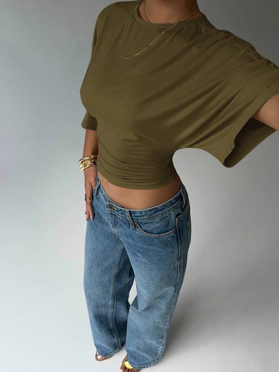 BROWN AMOUR | Batwing Cropped Casual Tee