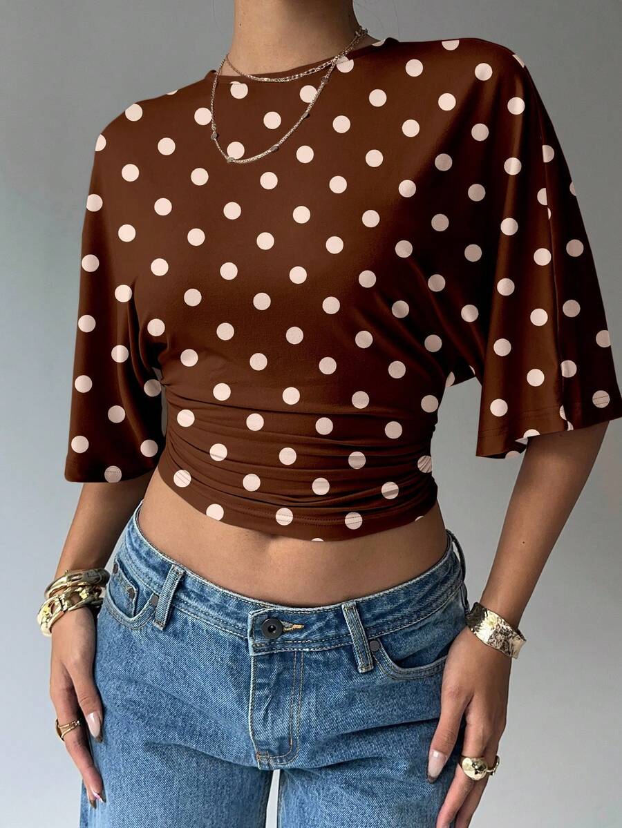 BROWN AMOUR | Batwing Cropped Casual Tee