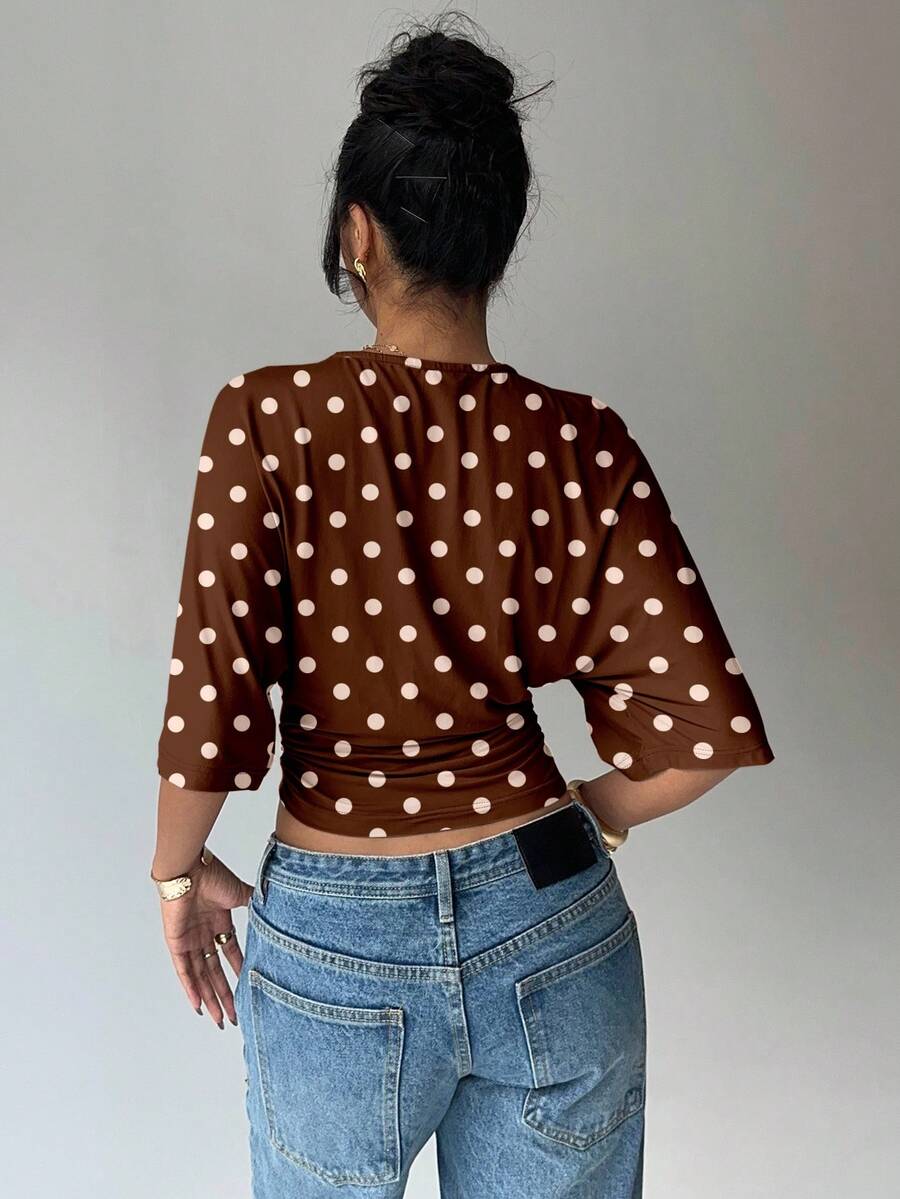 BROWN AMOUR | Batwing Cropped Casual Tee