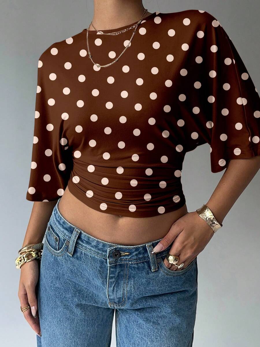 BROWN AMOUR | Batwing Cropped Casual Tee