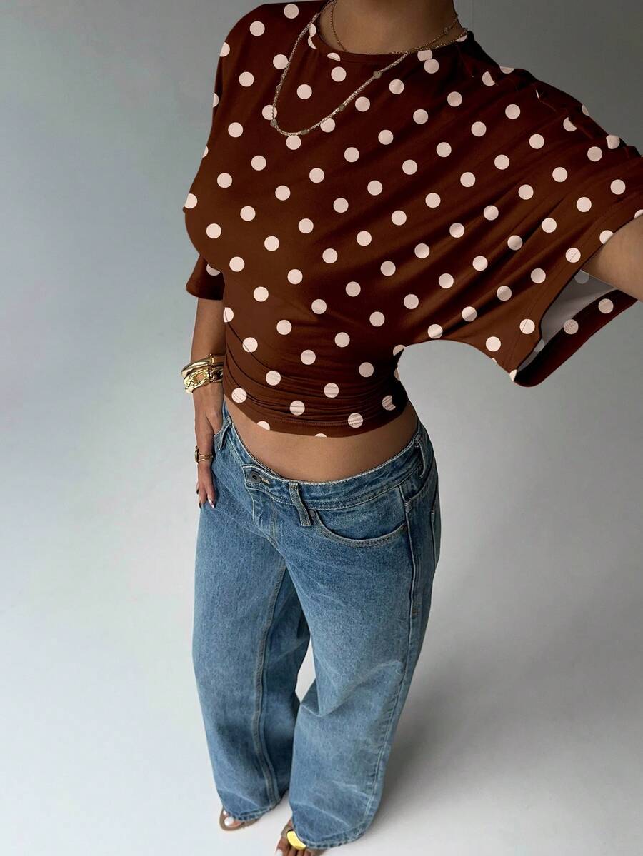 BROWN AMOUR | Batwing Cropped Casual Tee
