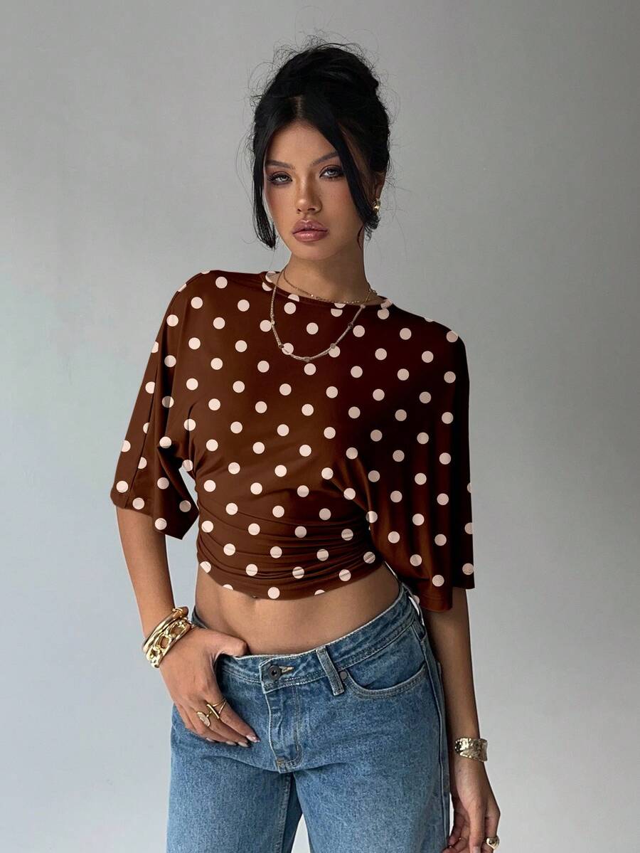 BROWN AMOUR | Batwing Cropped Casual Tee