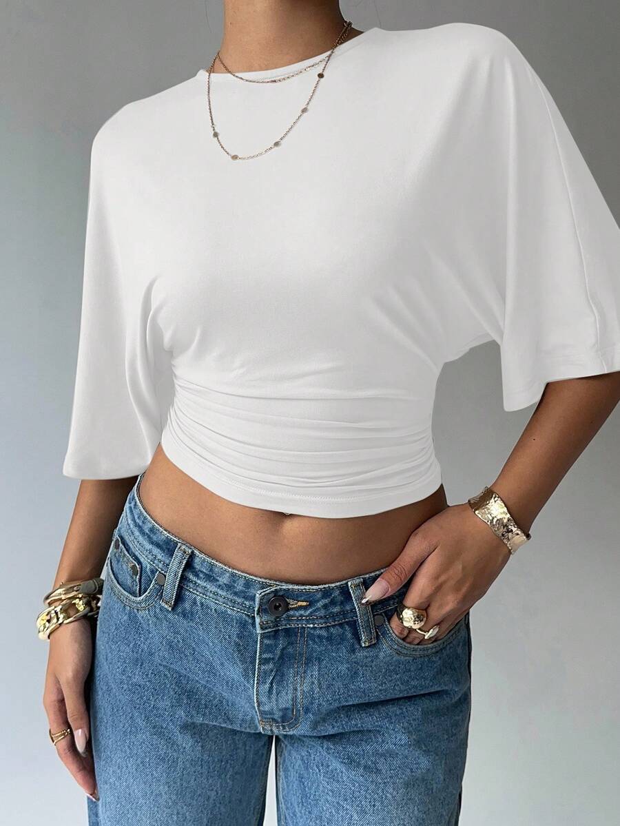 BROWN AMOUR | Batwing Cropped Casual Tee