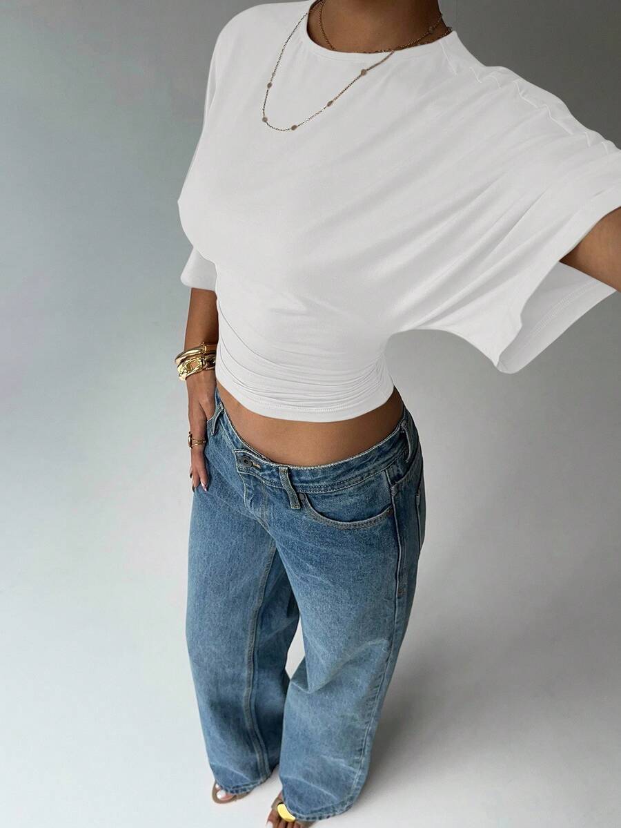 BROWN AMOUR | Batwing Cropped Casual Tee