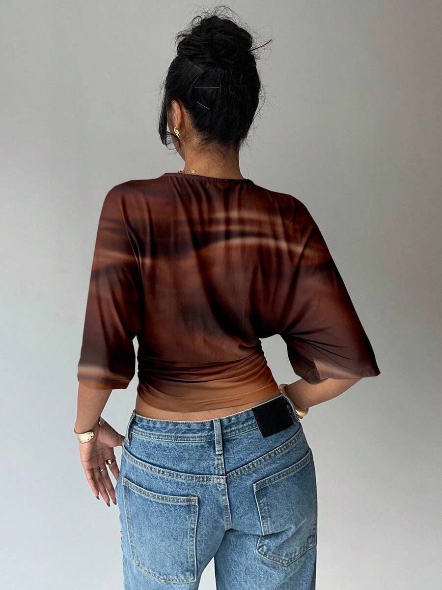BROWN AMOUR | Batwing Cropped Casual Tee