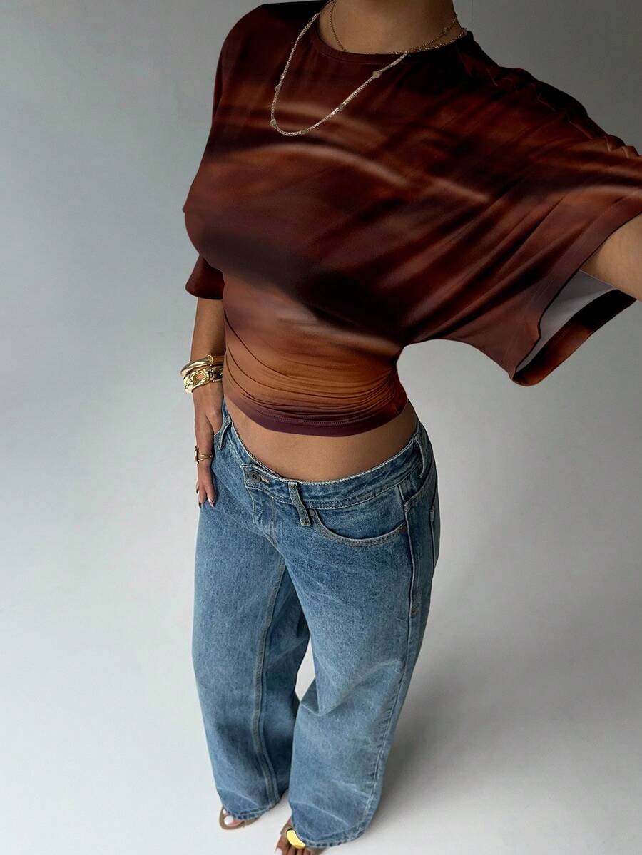 BROWN AMOUR | Batwing Cropped Casual Tee