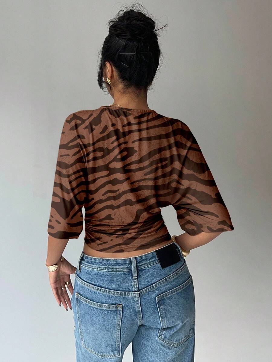 BROWN AMOUR | Batwing Cropped Casual Tee