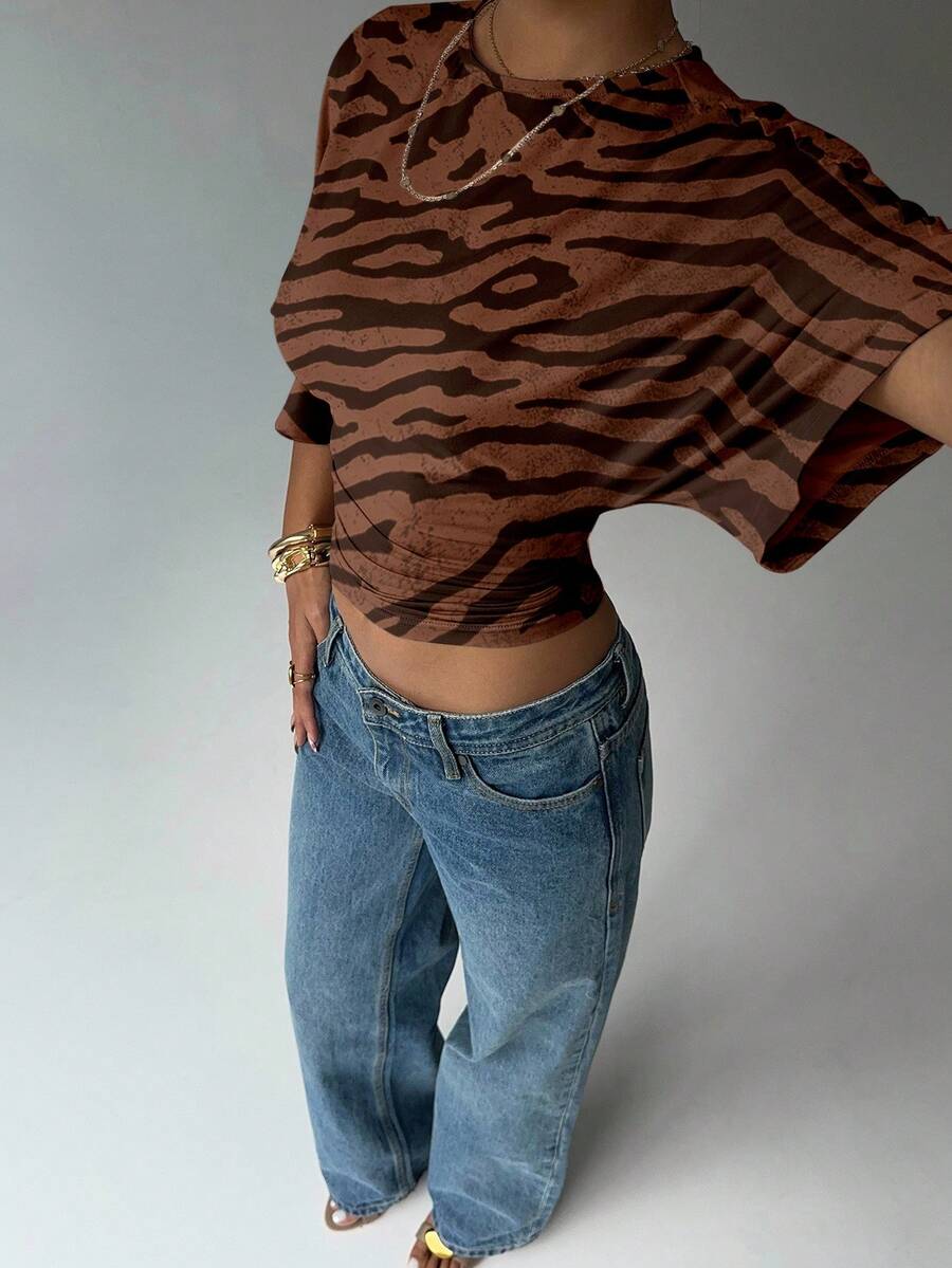 BROWN AMOUR | Batwing Cropped Casual Tee
