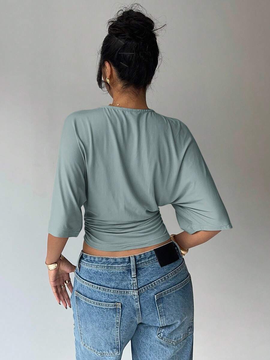 BROWN AMOUR | Batwing Cropped Casual Tee