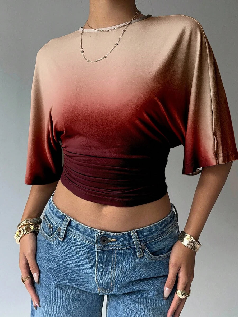BROWN AMOUR | Batwing Cropped Casual Tee
