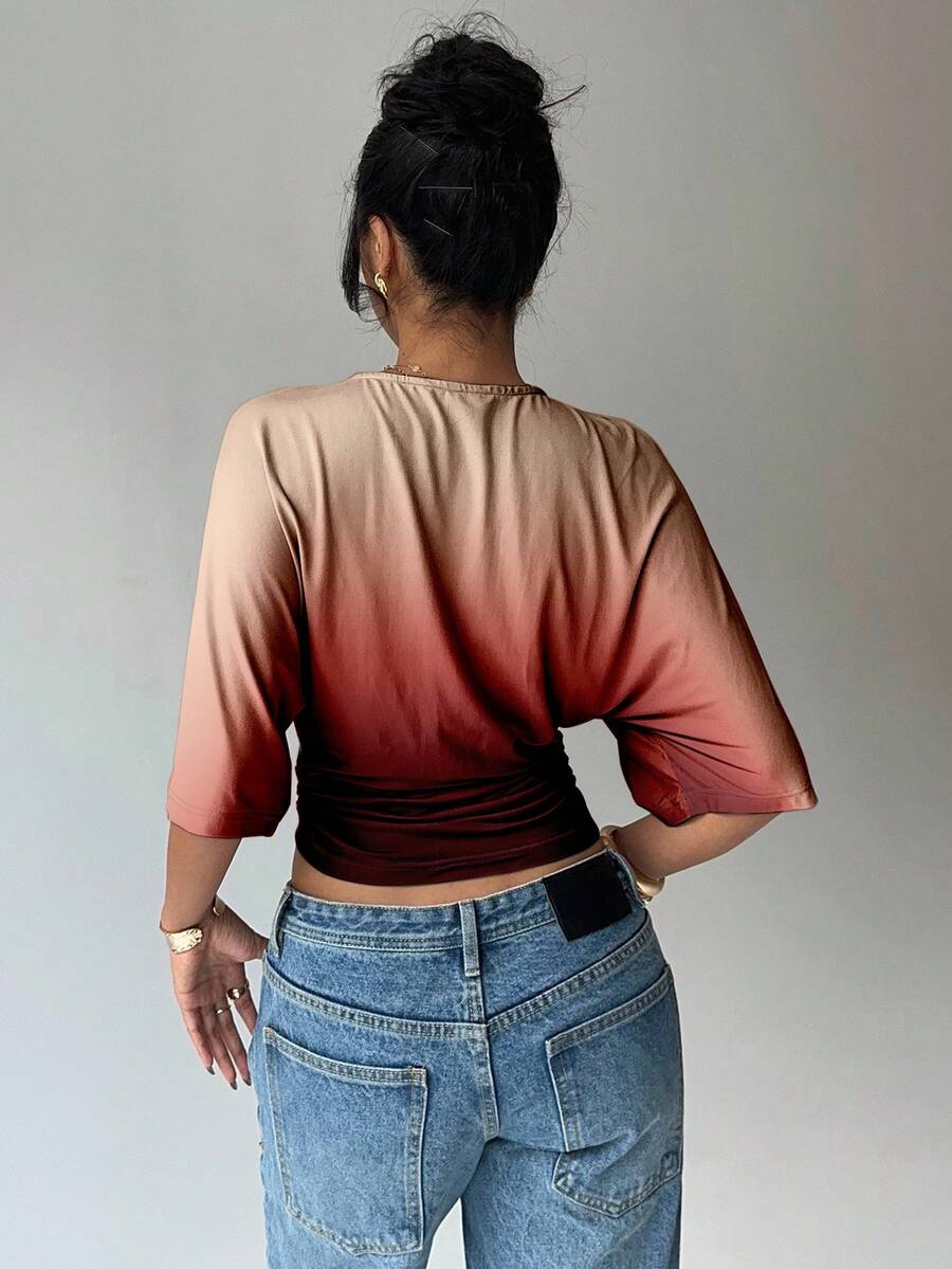 BROWN AMOUR | Batwing Cropped Casual Tee