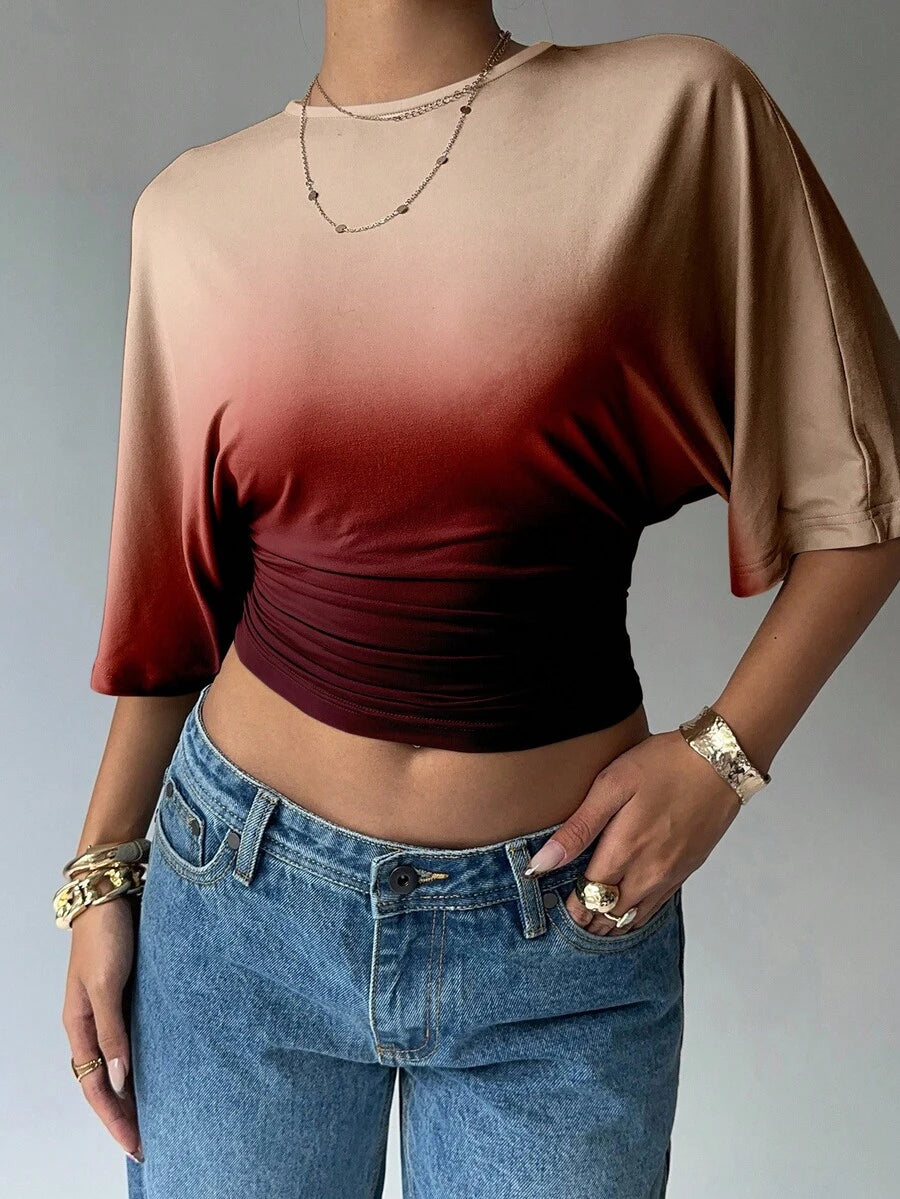 BROWN AMOUR | Batwing Cropped Casual Tee