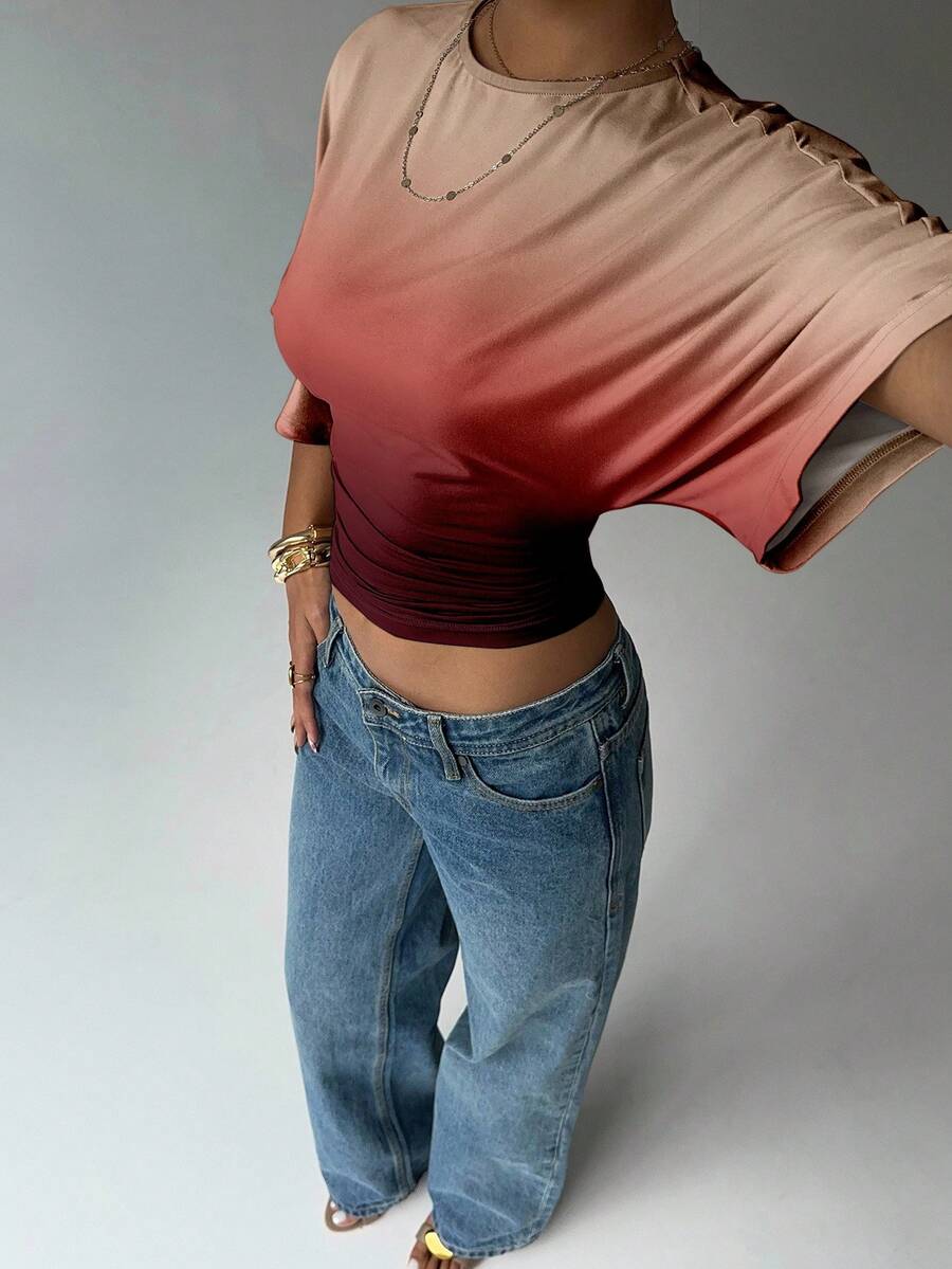 BROWN AMOUR | Batwing Cropped Casual Tee