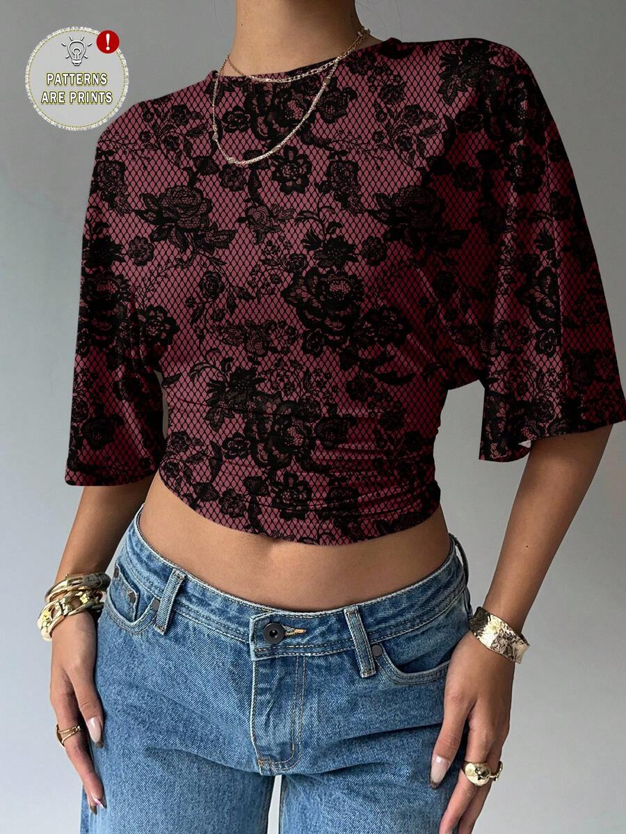 BROWN AMOUR | Batwing Cropped Casual Tee