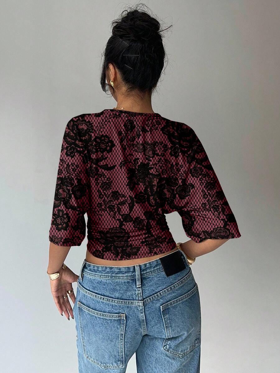 BROWN AMOUR | Batwing Cropped Casual Tee
