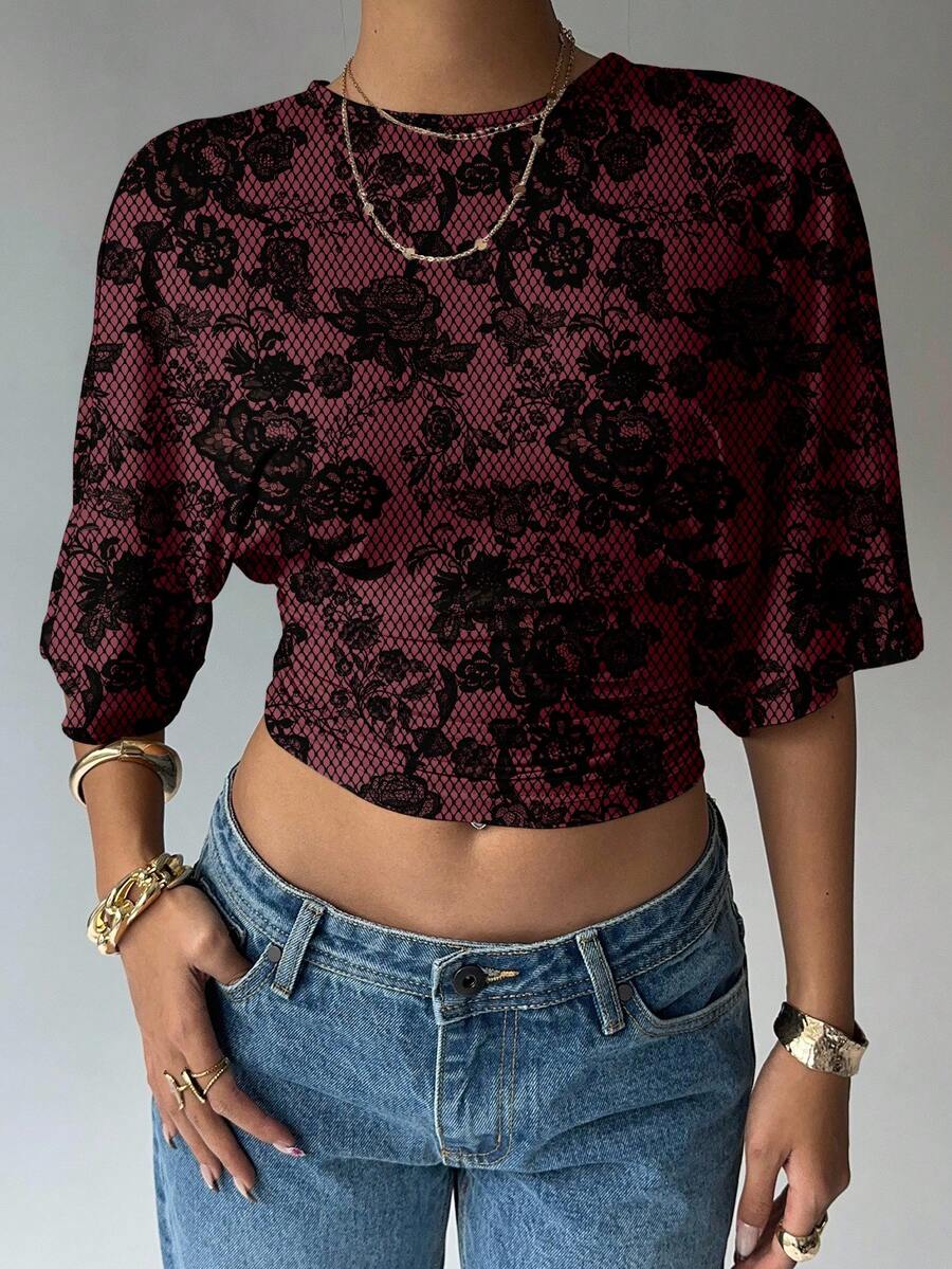 BROWN AMOUR | Batwing Cropped Casual Tee
