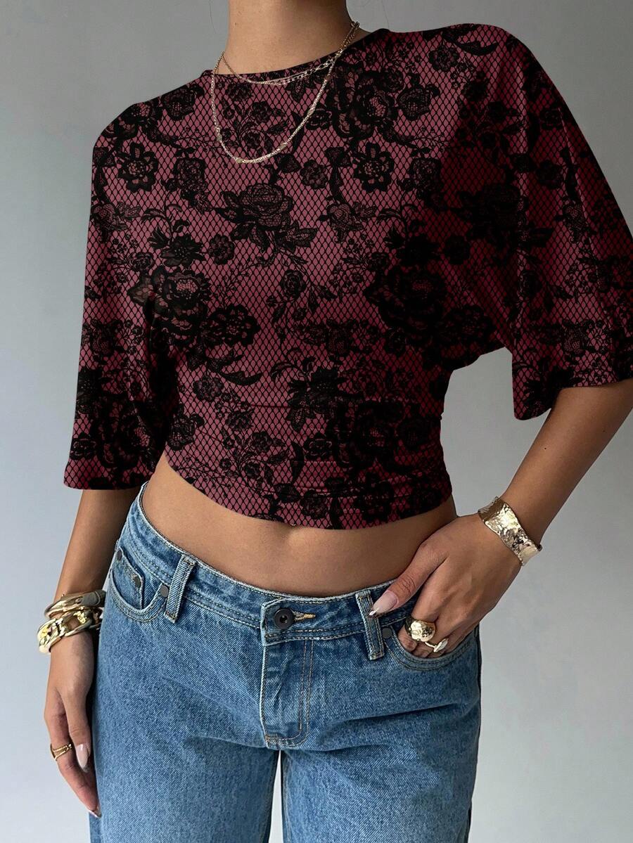BROWN AMOUR | Batwing Cropped Casual Tee