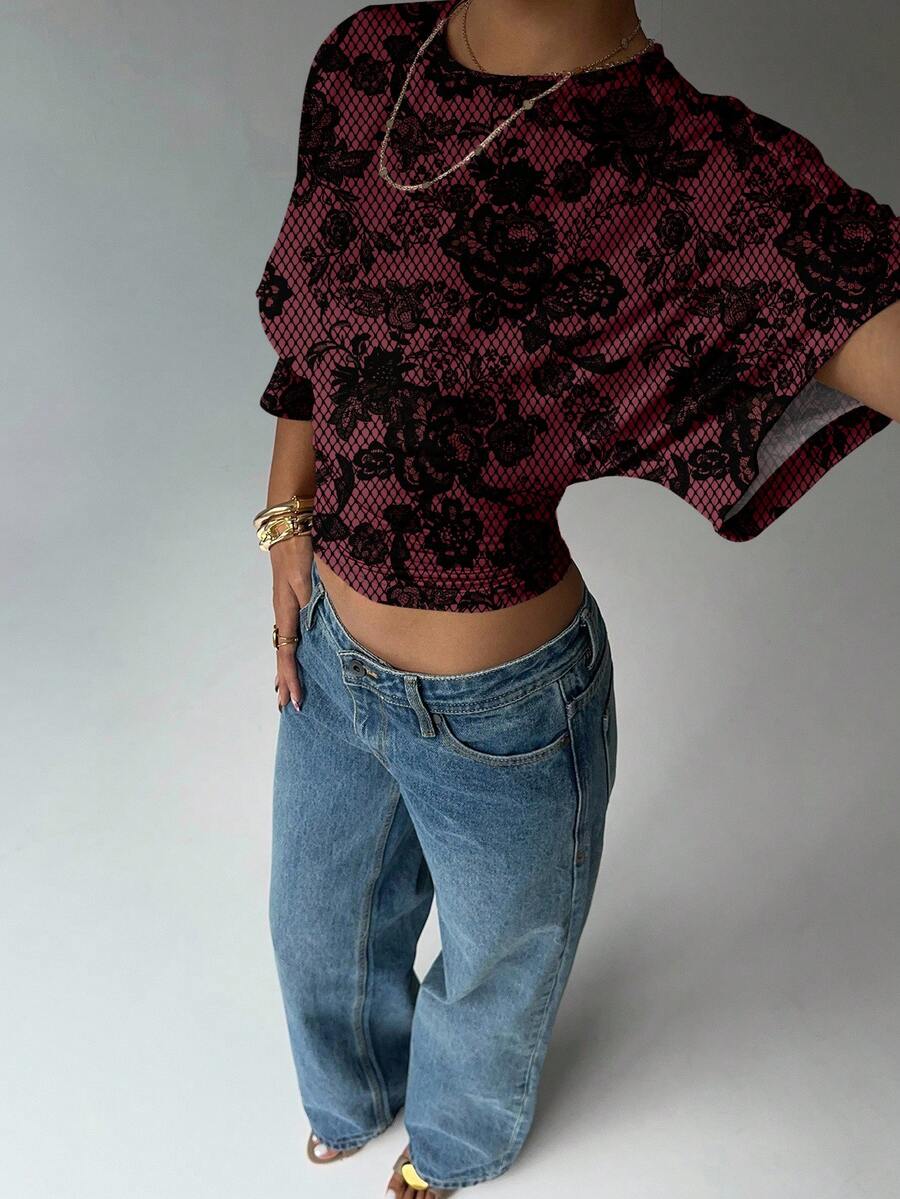 BROWN AMOUR | Batwing Cropped Casual Tee