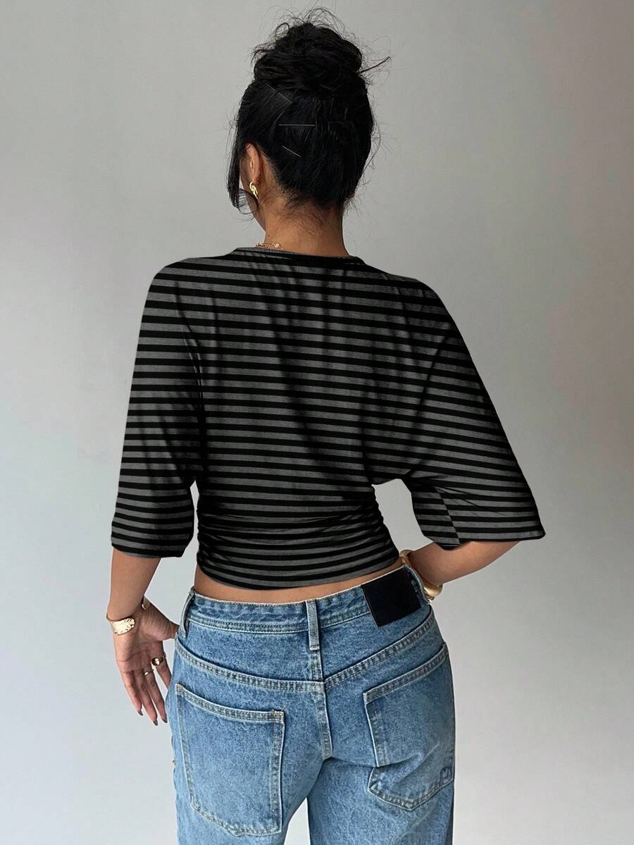 BROWN AMOUR | Batwing Cropped Casual Tee
