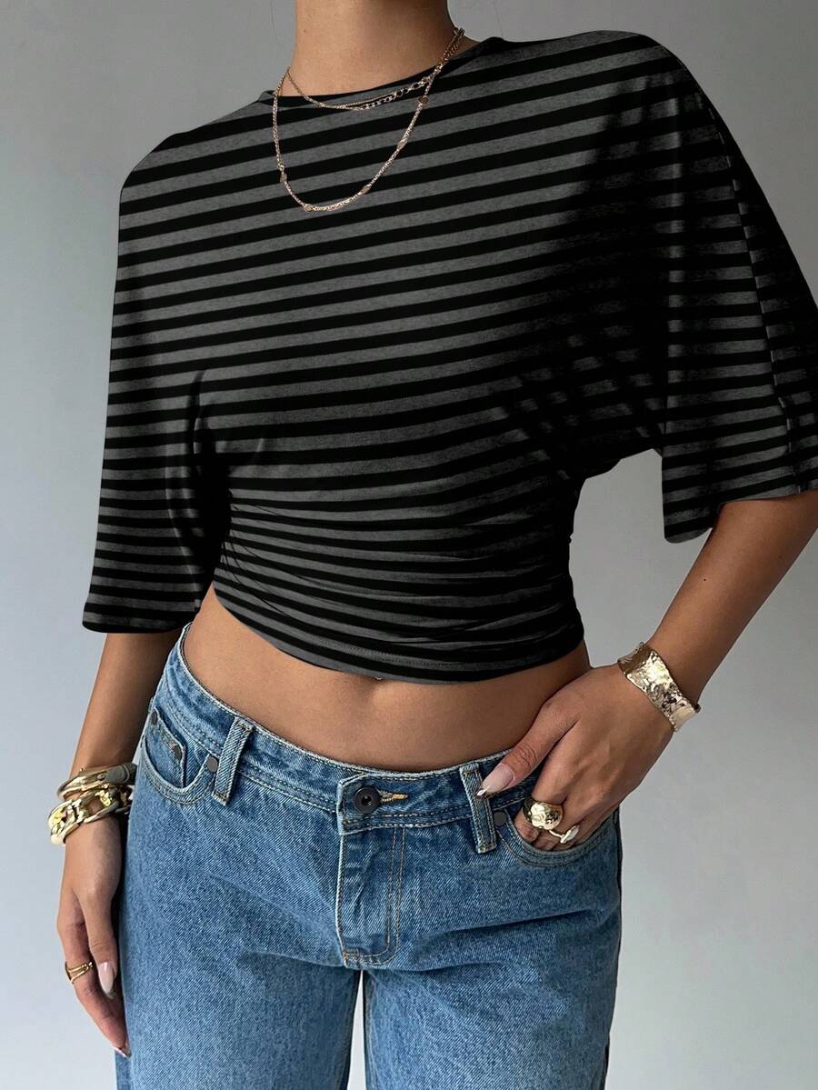 BROWN AMOUR | Batwing Cropped Casual Tee