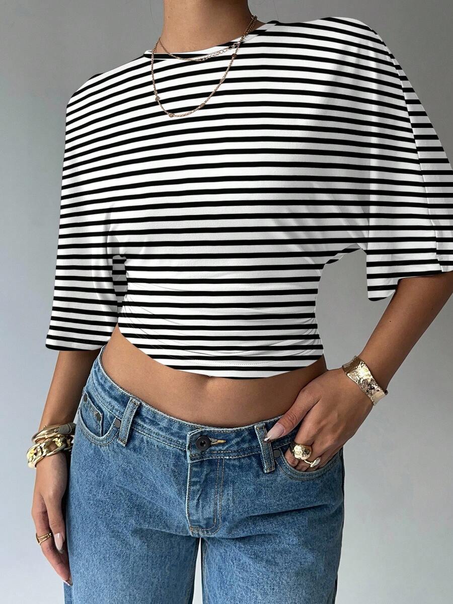 BROWN AMOUR | Batwing Cropped Casual Tee