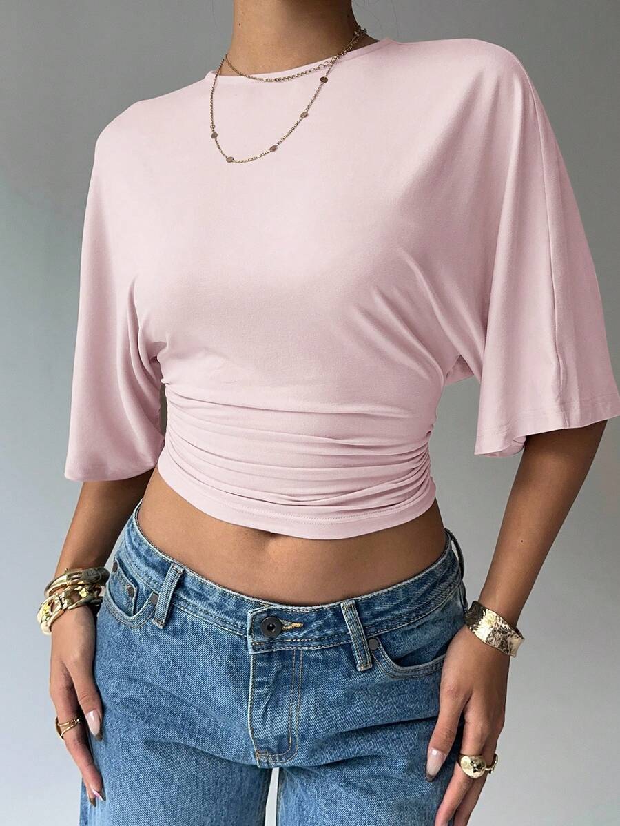 BROWN AMOUR | Batwing Cropped Casual Tee