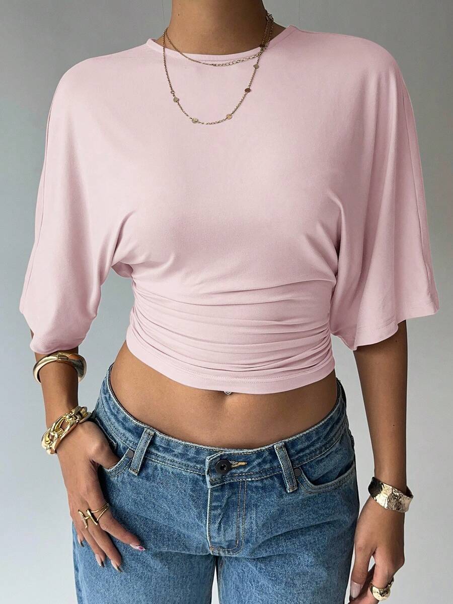 BROWN AMOUR | Batwing Cropped Casual Tee