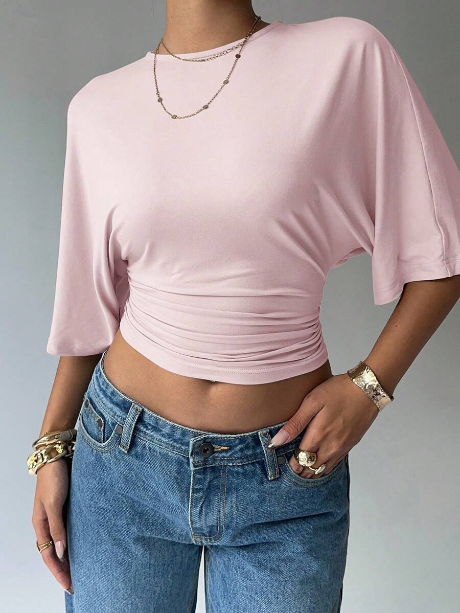 BROWN AMOUR | Batwing Cropped Casual Tee