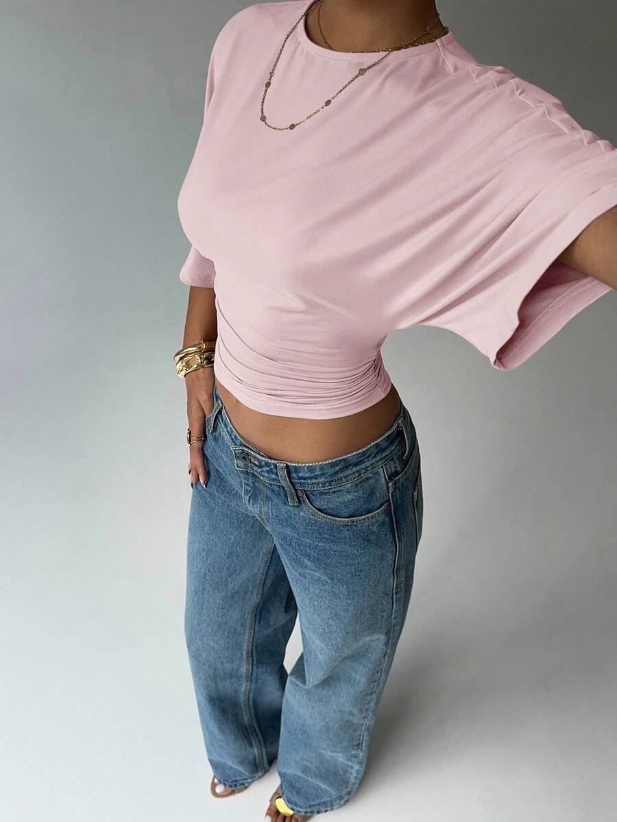 BROWN AMOUR | Batwing Cropped Casual Tee